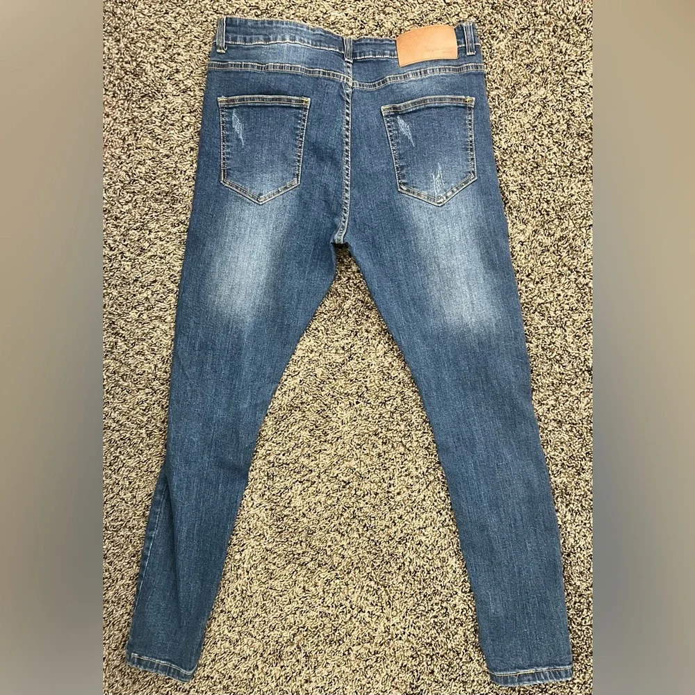 Men’s Distressed Blue Skinny Jeans Size 34 | Stretch Denim